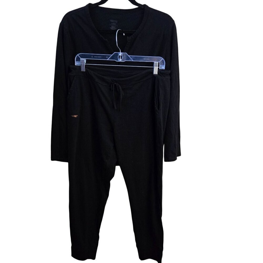 Copper Fit Black Jogger Set V Neck Drawstring Waist Size L